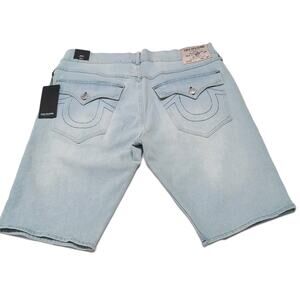 True Religion Rocco Denim Shorts Mens Size 34 Flap Light Wash Jean Jorts NEW NWT